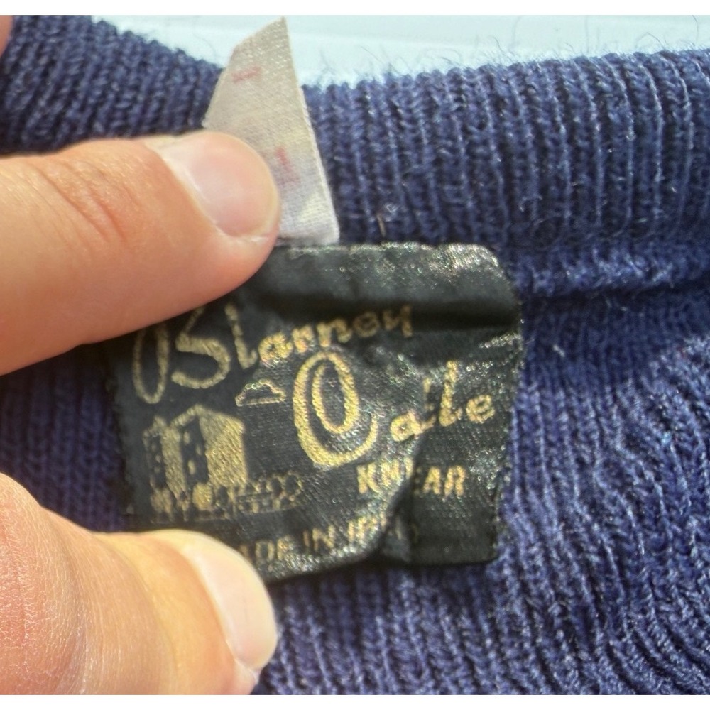 Blarney Castle Knitwear Ireland V-Neck Sweater Kids Navy Blue Shamrock Vintage - Picture 3 of 6